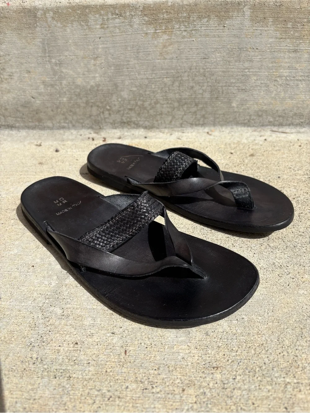 Moma Black Leather Woven & Smooth Strap Women's Sandals - Italian, Worn 3x